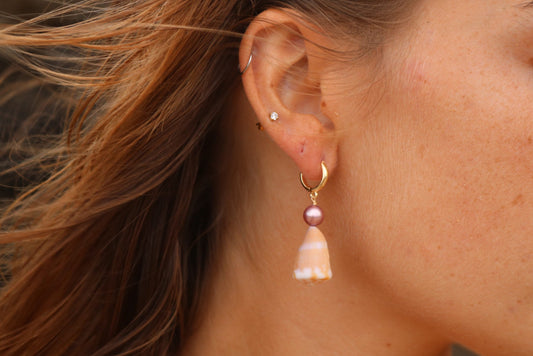 pink pearl and cone earrings