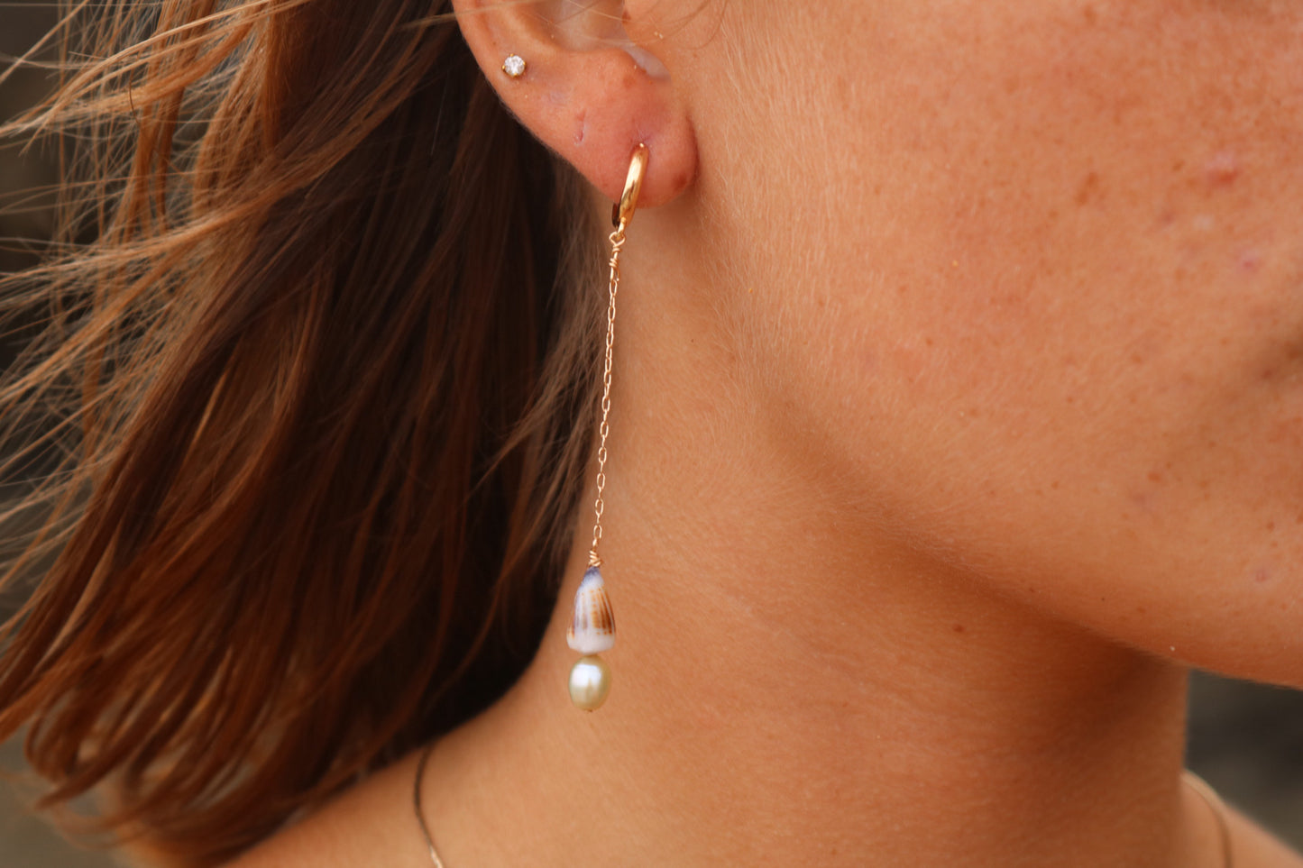 cone shell & pearl drop earrings